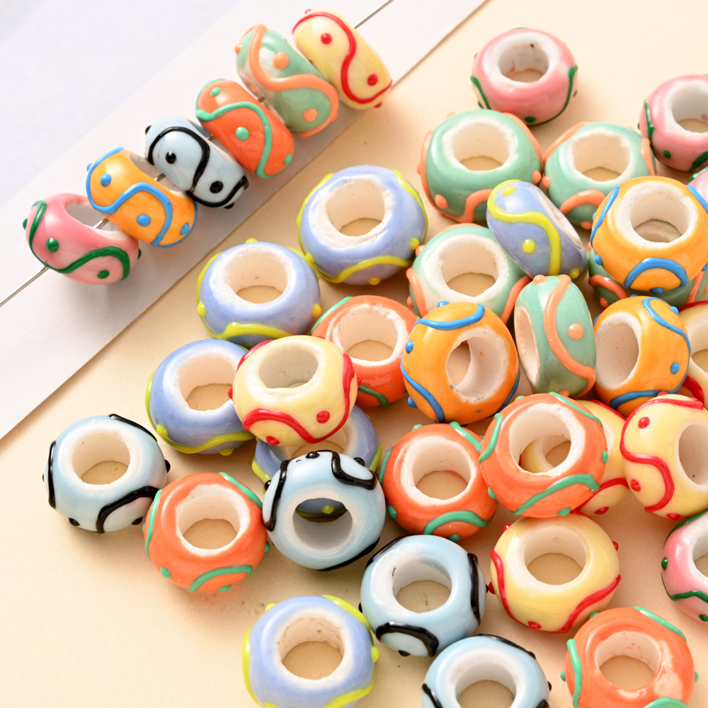 5pcs Colorful Hand-Painted Ceramic Decorative Beads